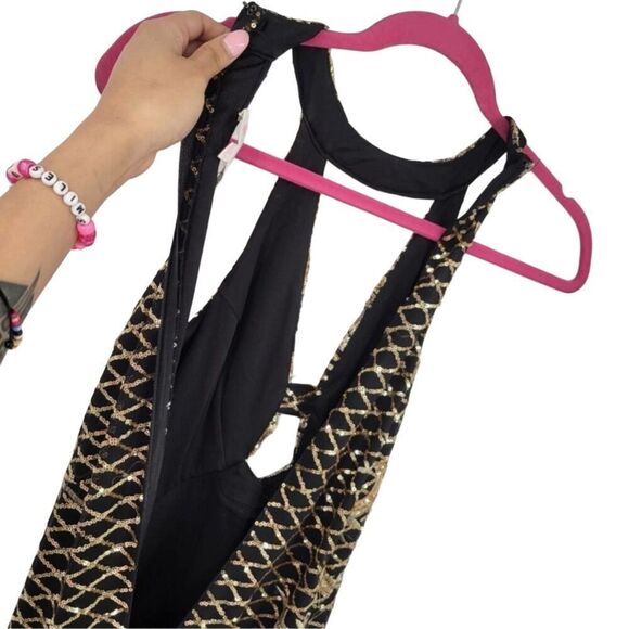 L'ATISTE Gold Metallic Sequin Halter Side Slit Maxi Dress Small - Picture 7 of 13